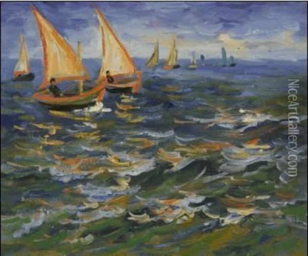 Seascape At Saintes Maries De La Mer Oil Painting - Vincent Van Gogh