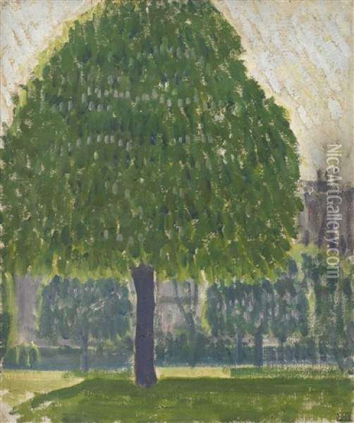 Avenue Du Bois; Marronniers Oil Painting - Bernard Boutet De Monvel