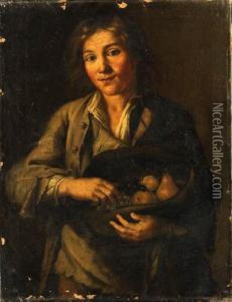 A Peasant Boy, 
Three-quarter-length, Holding A Hat Full Of Fruit;and A Peasant Girl, 
Three-quarter-length, With A Bowl Of Soup Oil Painting - Gabriel Gresly