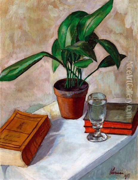 Still-life With Books, 1911 Oil Painting - Jozsef Kornai