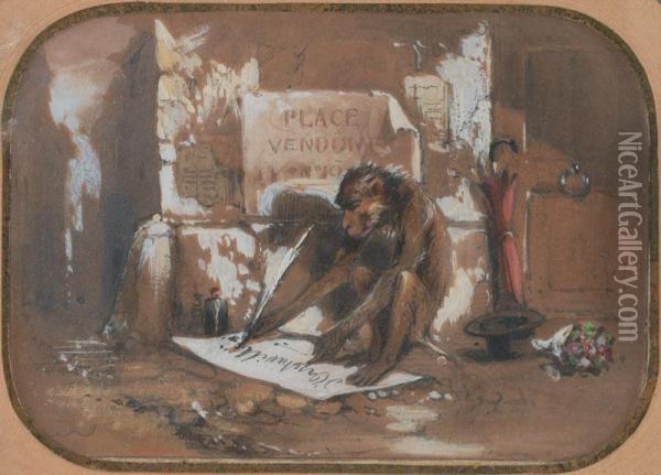 Le Singe Savant De La Place Vendome Oil Painting - Hippolyte De Boug D'Orschwillier