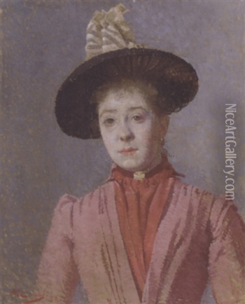 Femme A La Veste Rouge Oil Painting - Achille Lauge