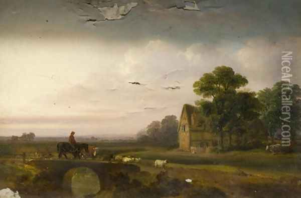 Landscape with Sheep and Horesemen Oil Painting - Alfred Vickers
