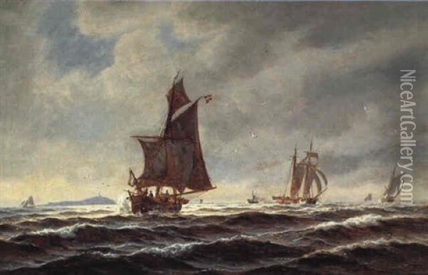 Marine Med Skibe Oil Painting - Holger Henrik Herholdt Drachmann
