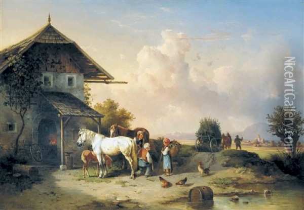 Die Dorfschmiede Oil Painting - Edmund Mahlknecht