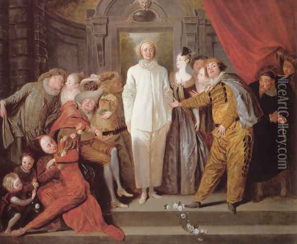 Italian Comedians c. 1720 Oil Painting - Jean-Antoine Watteau