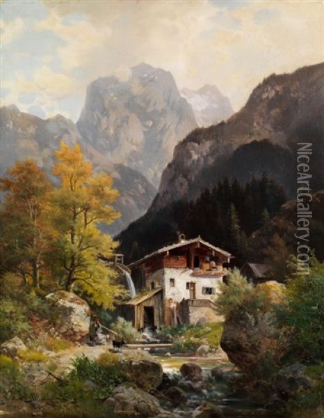 Muhle Bei Worgel In Tirol Oil Painting - Ludwig Sckell