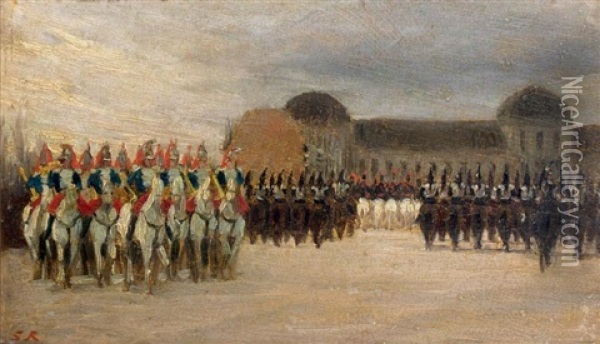 Revue Devant L'ecole Militaire Oil Painting - Guillaume Urbain Regamey