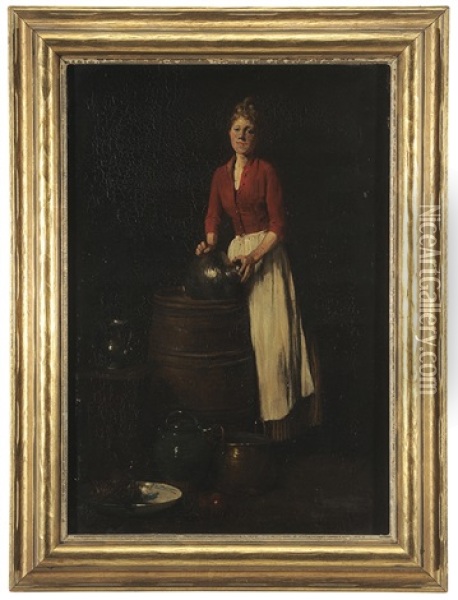 Maid Washing At A Barrel Oil Painting - Louis Mettling