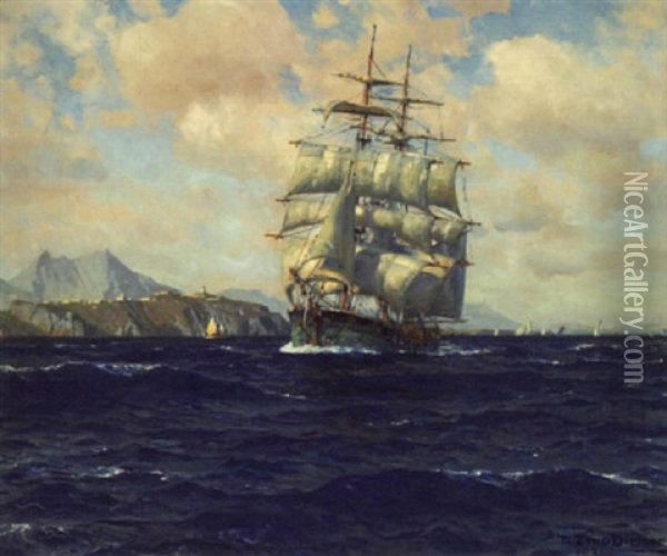 Bark Und Andere Segelschiffe Vor Felsenkuste Im Mittelmeer Oil Painting - Michael Zeno Diemer