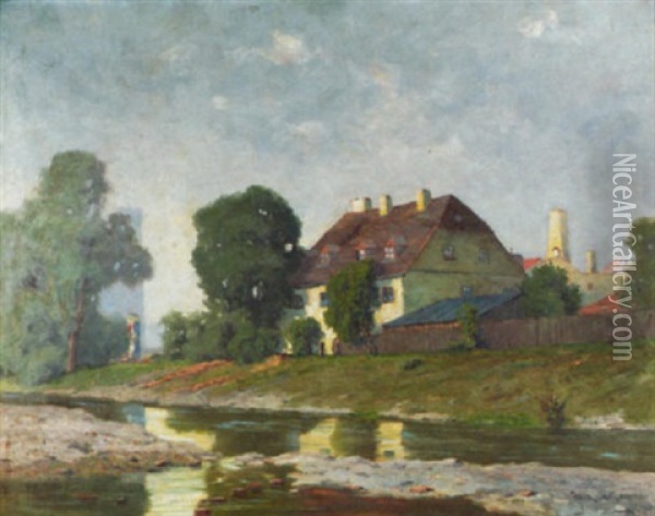 Bei Der Ludwigsbrucke In Munchen Oil Painting - Josef Muehlbeck