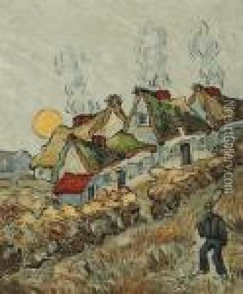 Thatched Cottages In The Sunshine: Reminiscences Of The North Oil Painting - Vincent Van Gogh