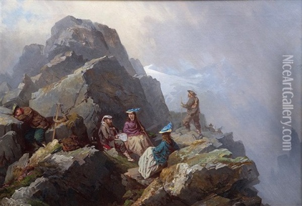 Touristes Sur Le Pic D'arzinol Oil Painting - Raphael Ritz