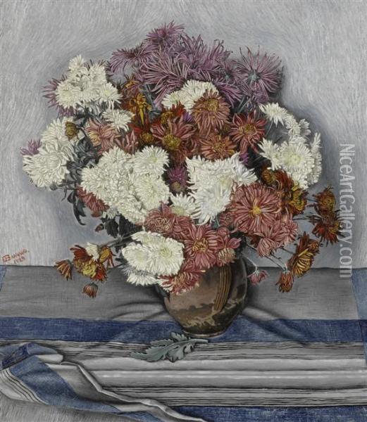 Still Life With Chrysanthemums Oil Painting - Francois Emile Barraud