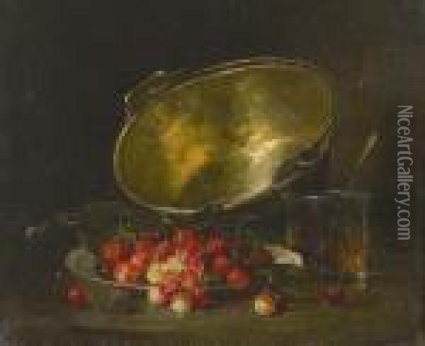 Stillleben Mit Kirschen. Oil Painting - Alphonse de Neuville