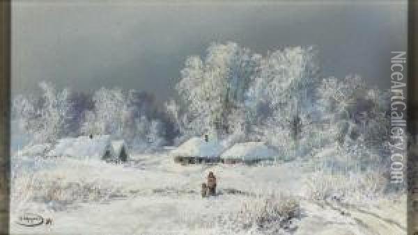 Russian Village In The Depth Of Winter Oil Painting - Nikolai Nikolaevich Karazin