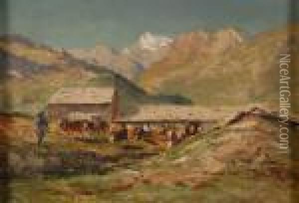 Pascolo In Alta Montagna Oil Painting - Leonardo Roda