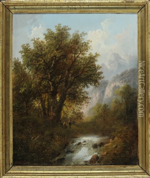 Paar Am Wildbach In Gebirgslandschaft Oil Painting - Eduard Boehm