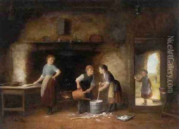 Mischievous White Washers Oil Painting - Frederick Daniel Hardy
