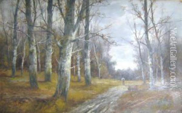'figures On Woodland Paths', A Pair Oil Painting - Bradford Lambert