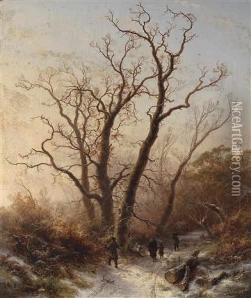 Spaziergang Im Winterwald Oil Painting - Pieter Lodewijk Francisco Kluyver