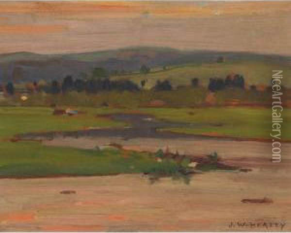 Water And Rolling Hills Oil Painting - John William Beatty