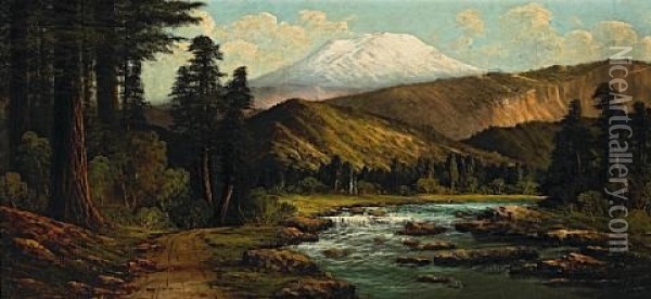 Indian Encampment Near A Mountain Stream Oil Painting - Joseph John Engelhardt