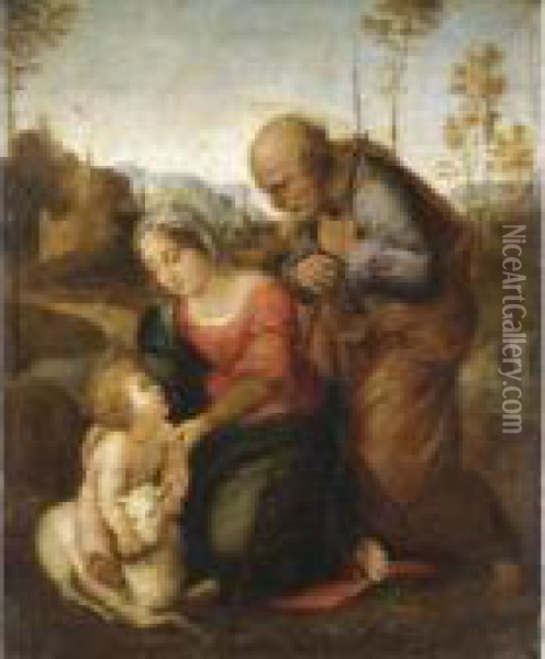 Sacra Famiglia Oil Painting - Raphael (Raffaello Sanzio of Urbino)
