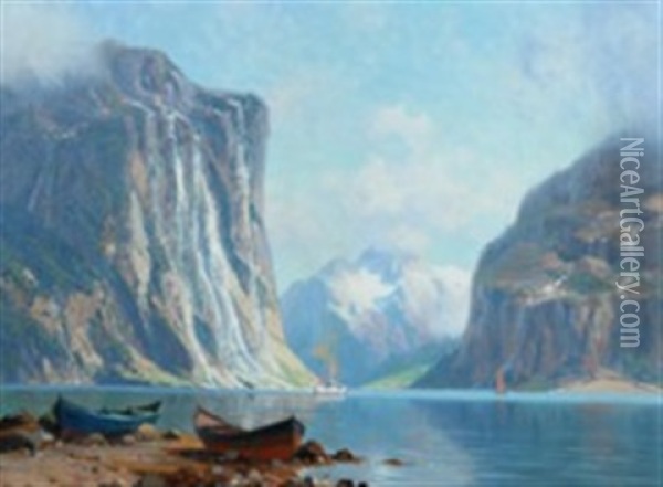 Froysjoen Fjord Oil Painting - Johannes Harders