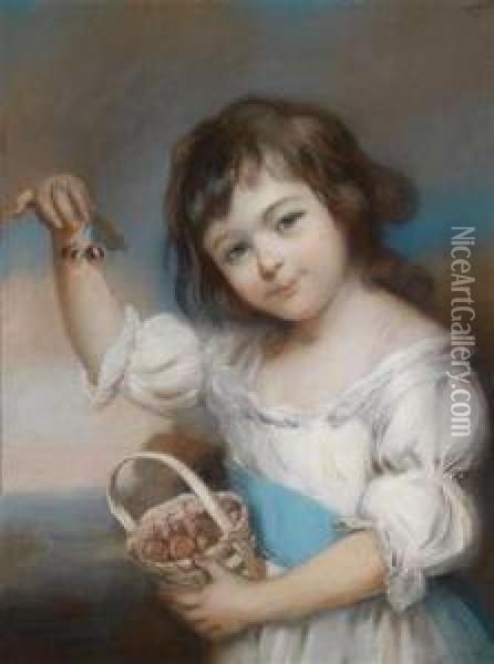 Portrait Of A Young Girl With A Basketfilled With Cherries Oil Painting - John Russell