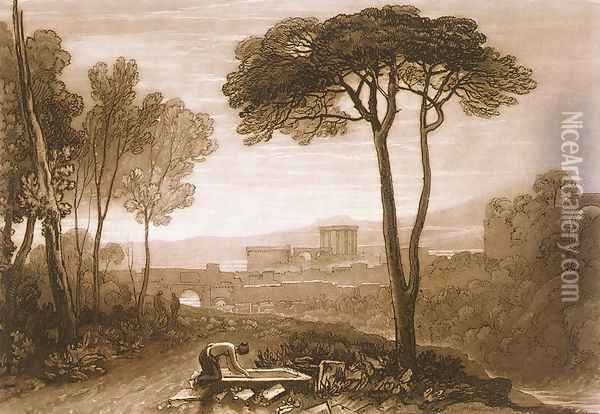 Scene in the Campagna, from the Liber Studiorum, engraved by William Say, 1812 Oil Painting - Joseph Mallord William Turner
