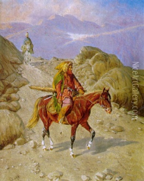 Tscherkessenreiter Im Kaukasischen Gebirge Oil Painting - Franz Quaglio