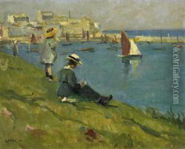 Resting At The Harbour Oil Painting - Goth Moricz