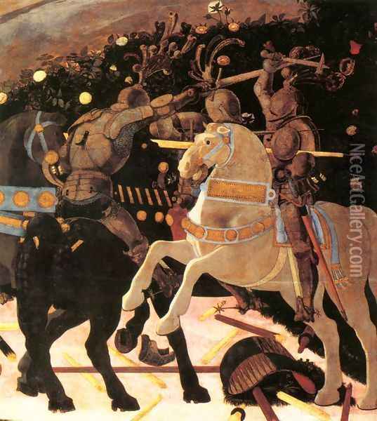 Niccolò da Tolentino Leads the Florentine Troops (detail) 1450s Oil Painting - Paolo Uccello