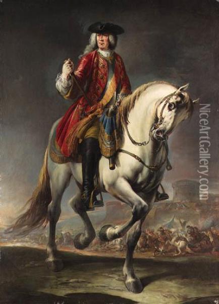 Equestrian Portrait Of Field Marshal Count Johann Matthias Von Derschulenburg Oil Painting - Giuseppe Nogari