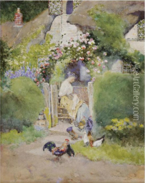 A Cottage Near Hampton Hill, Warwick Oil Painting - David Woodlock