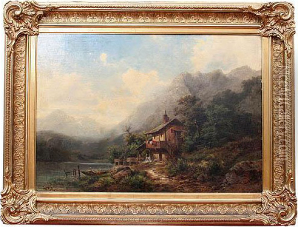 Solitary Place By A Mountainous Lake Oil Painting - Julius Erbe