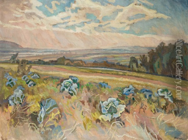 Pejzaz Z Polem Oil Painting - Stanislaw Kamocki