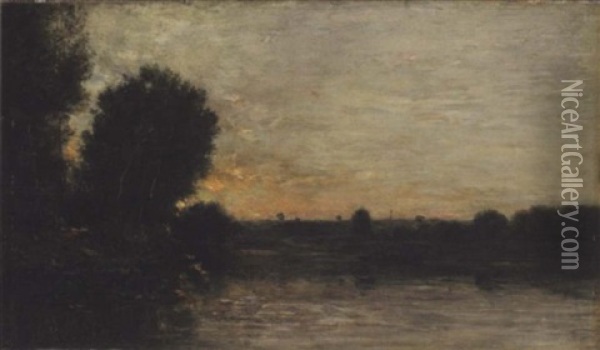 A River Landscape (les Bords De L'oise?) Oil Painting - Charles Francois Daubigny