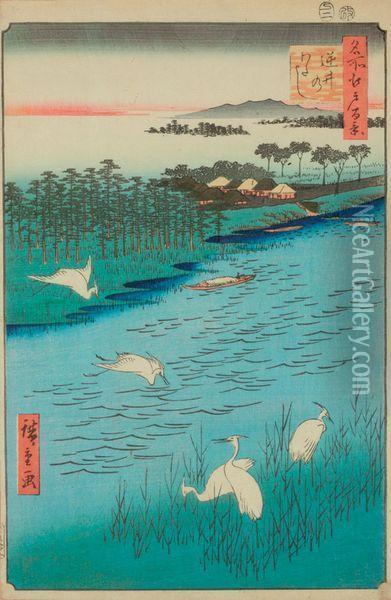 Le Lac A Sakasai Oil Painting - Utagawa or Ando Hiroshige