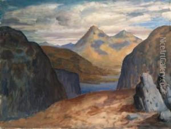 A Mountainous Landscape Oil Painting - John Augustus Atkinson