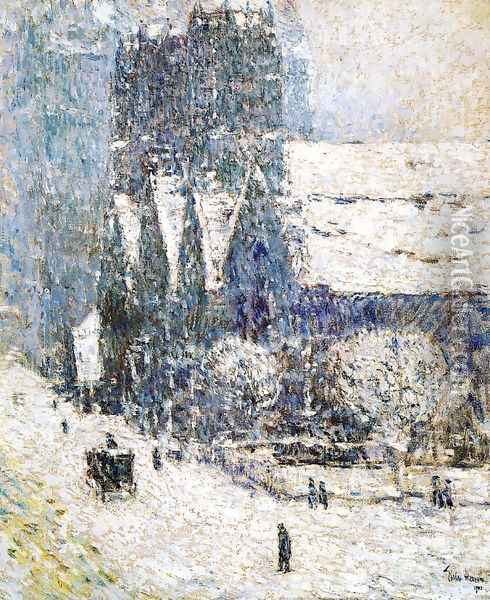 Calvary Church in the Snow Oil Painting - Frederick Childe Hassam
