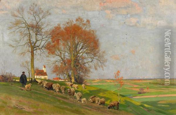 Landskap Med Herde Och Far Oil Painting - Otto Struttzel