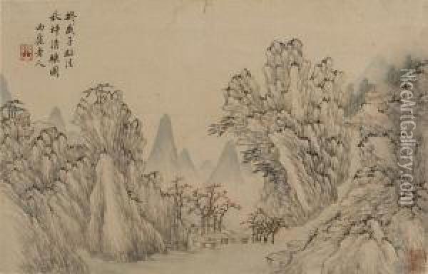 Landscape In The Manner Of Shengmao Oil Painting - Wang Shimin
