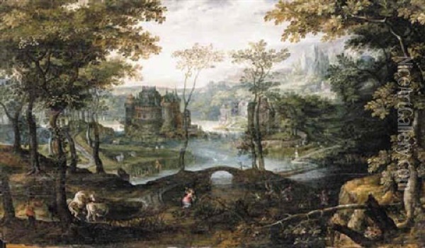 A Wooded River Landscape With Latona And The Frogs Oil Painting - Roelandt Savery