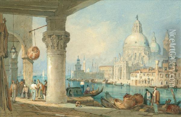View On The Grandcanal, Near Santa Maria Dela Salute Oil Painting - Samuel Prout