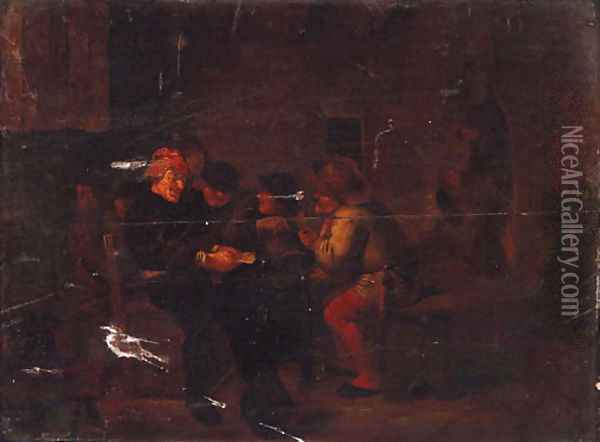 Peasants playing cards in an interior Oil Painting - Egbert van the Elder Heemskerk