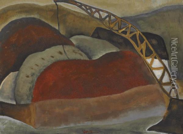 Cinder Barge And Derrick Oil Painting - Arthur Garfield Dove