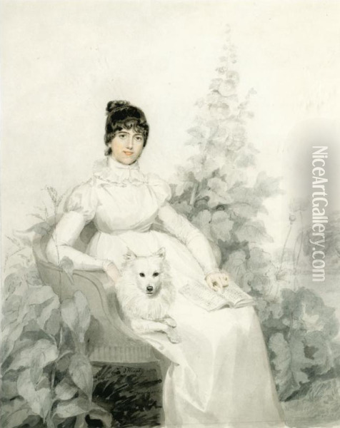Portrait Of Miss Godfrey, Seated With Her Dog Oil Painting - Thomas Heaphy