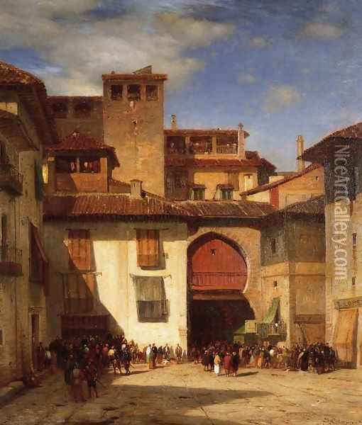 Spanish Market Place Oil Painting - Samuel Colman